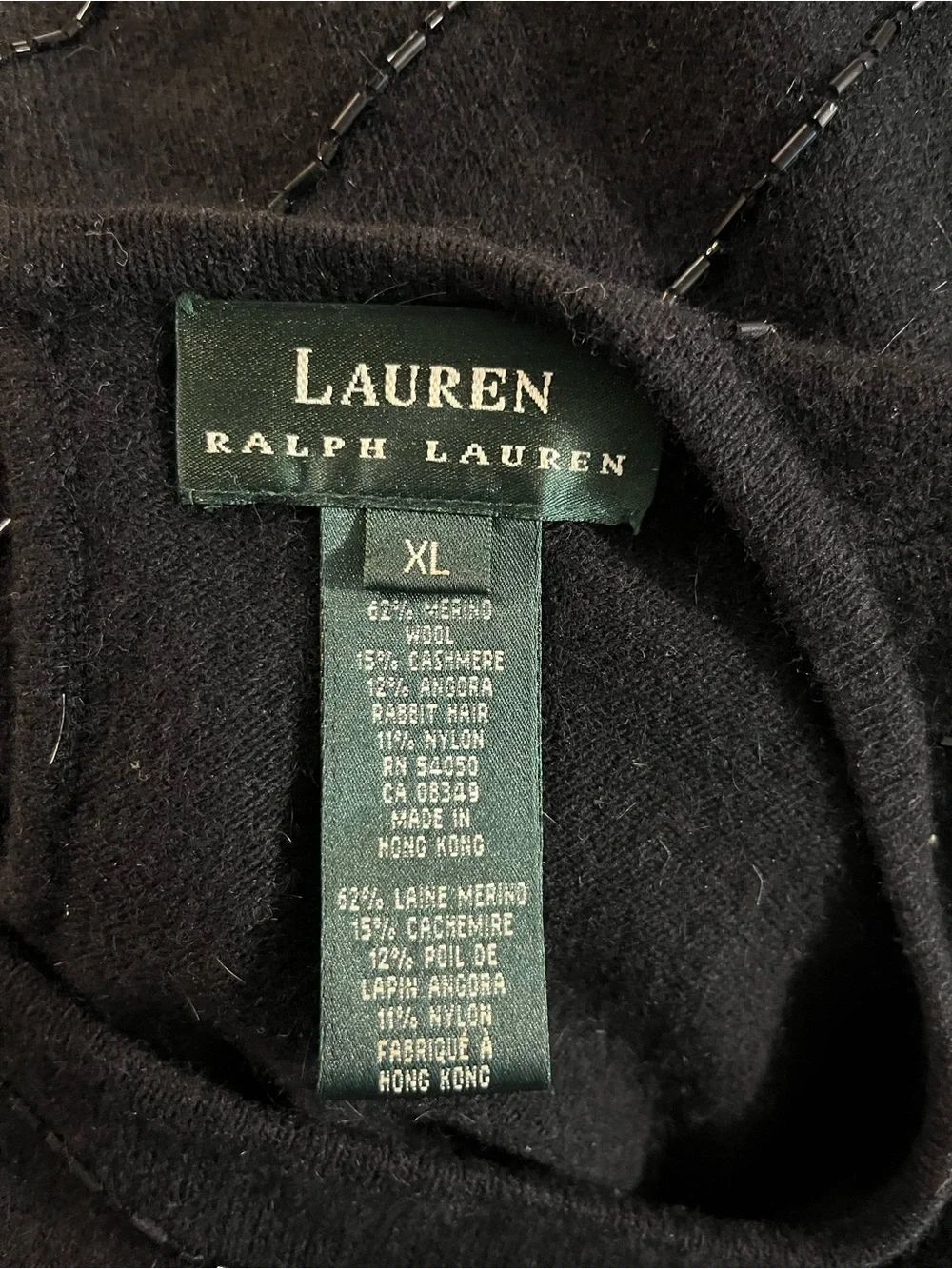Lauren Ralph Lauren 100% Cashmere Beaded Sleeveless Knit Sweater Black Shell